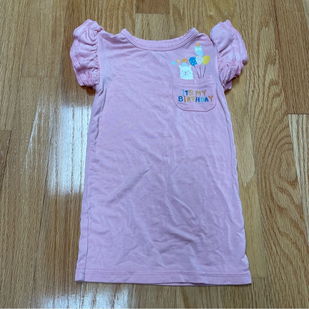 Little sleepies pink birthday bamboo ruffle short sleeved top size 12-18 mos